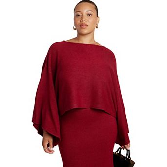 ELOQUII Women's Plus Size Draped Cropped Sweater