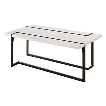 Iry Coffee Table, Black Steel Sled Base, 47 Inch, Gloss White Lacquer Top