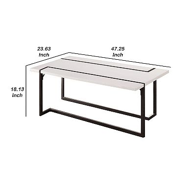 Iry Coffee Table, Black Steel Sled Base, 47 Inch, Gloss White Lacquer Top