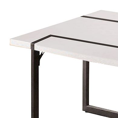 Iry Coffee Table, Black Steel Sled Base, 47 Inch, Gloss White Lacquer Top