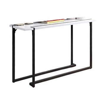 Iry Sofa Console Table, Black Steel Sled Base, 47 Inch, White Lacquer