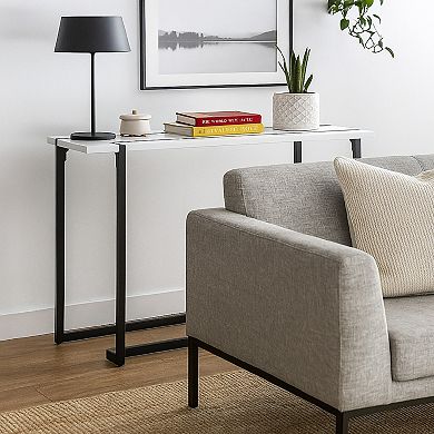 Iry Sofa Console Table, Black Steel Sled Base, 47 Inch, White Lacquer