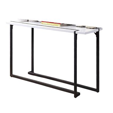 Iry Sofa Console Table, Black Steel Sled Base, 47 Inch, White Lacquer