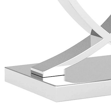 Wety Side End Table, 24 Inch Faux Marble Top, Curved Chrome Pedestal