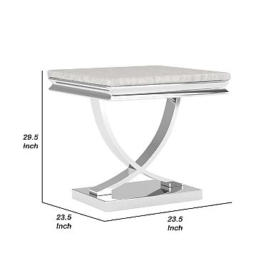 Wety Side End Table, 24 Inch Faux Marble Top, Curved Chrome Pedestal