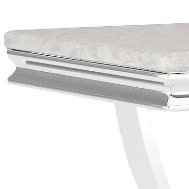 Wety Side End Table, 24 Inch Faux Marble Top, Curved Chrome Pedestal