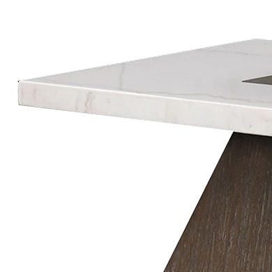 Asten Coffee Table, 48 Inch White Marble, Walnut Brown Pedestal Base