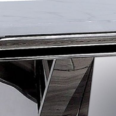 Vily Side End Table, 24 Inch Faux Marble Top, V-Style Chrome Pedestal