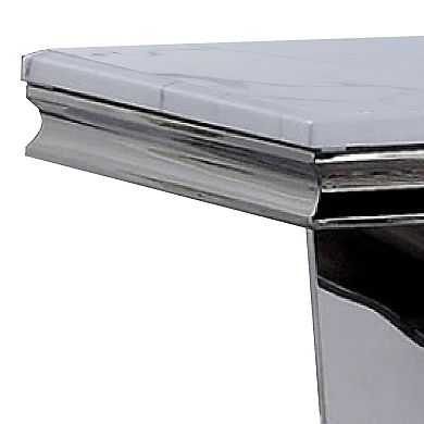Vily Side End Table, 24 Inch Faux Marble Top, V-Style Chrome Pedestal