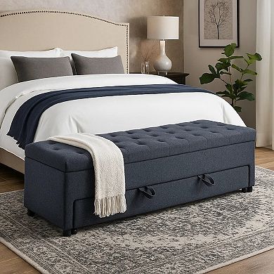 Kenny Ottoman, Underseat Drawer, Button Tufted Boucle