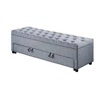 Kenny Ottoman, Underseat Drawer, Button Tufted Boucle