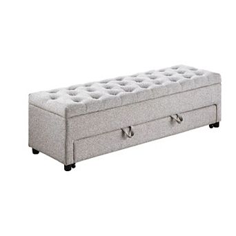 Kenny Ottoman, Underseat Drawer, Button Tufted Boucle