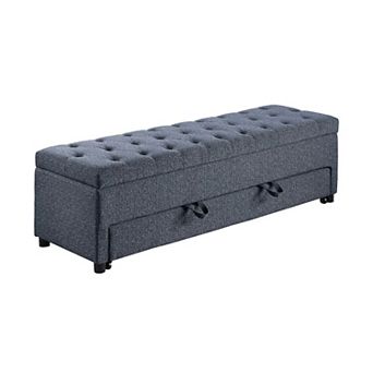 Kenny Ottoman, Underseat Drawer, Button Tufted Boucle