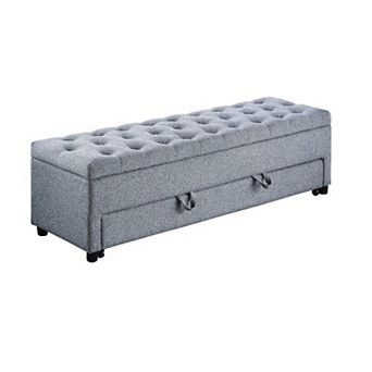 Kenny Ottoman, Underseat Drawer, Button Tufted Boucle