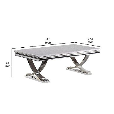Wety Coffee Table, Faux Marble Top, Chrome Pedestal Base, 51 Inch