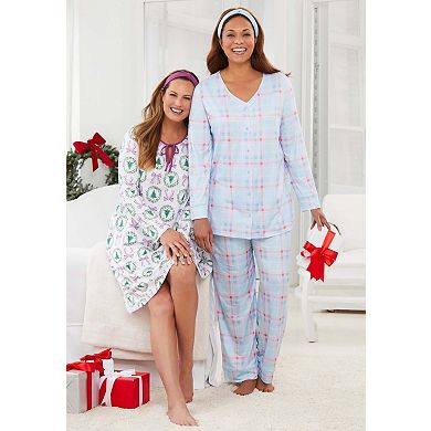 Dreams & Co. Plus Size V-Neck Pajama & Headband Set