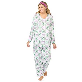 Dreams & Co. Plus Size V-Neck Pajama & Headband Set