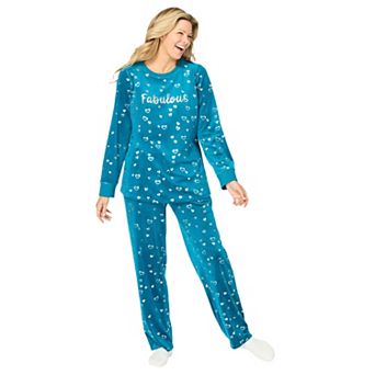 Dreams & Co. Plus Size Velour Pajama With Free Fuzzy Socks