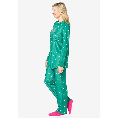 Dreams & Co. Plus Size Velour Pajama With Free Fuzzy Socks