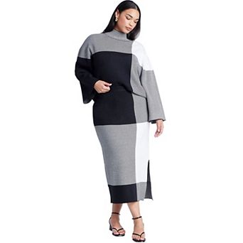 ELOQUII Women's Plus Size Intarsia Sweater Skirt