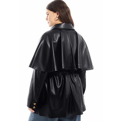 June + Vie Women's Plus Size Faux Leather Cape Jacket