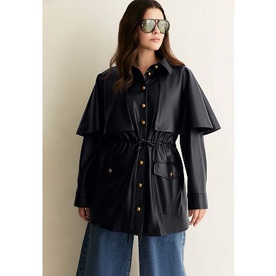 June & Vie Women's Plus Size Faux Leather Cape Jacket