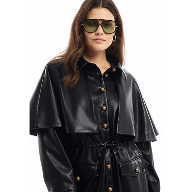 June & Vie Women's Plus Size Faux Leather Cape Jacket
