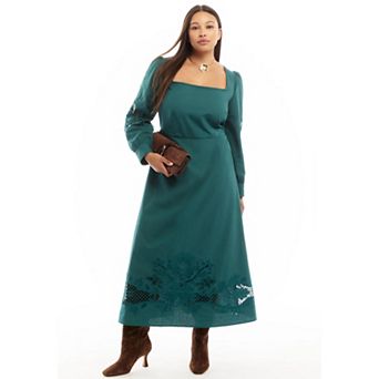 June & Vie Women's Plus Size Sleeve Poplin Midi Dress