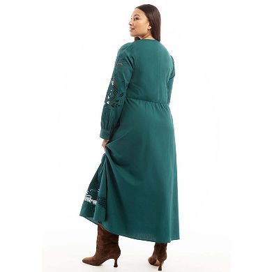 June & Vie Women's Plus Size Sleeve Poplin Midi Dress