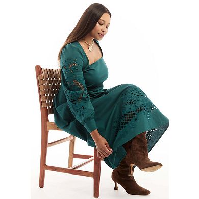June & Vie Women's Plus Size Sleeve Poplin Midi Dress