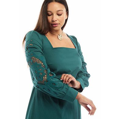 June & Vie Women's Plus Size Sleeve Poplin Midi Dress