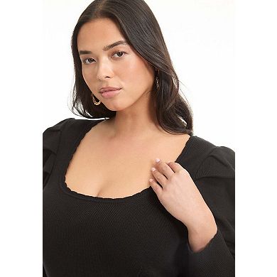 June & Vie Women's Plus Size Mutton Sleeve Sweater