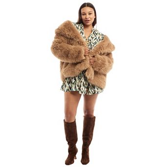 June & Vie Women's Plus Size Faux Fur Coat