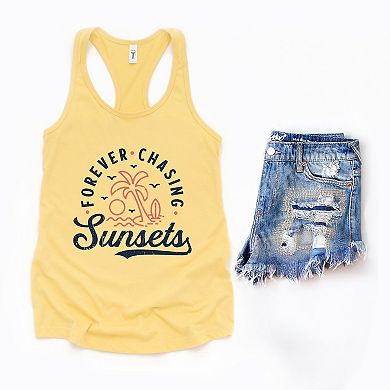 Forever Chasing Sunsets Palm Tree - Women's Graphic Racerback Tank Top