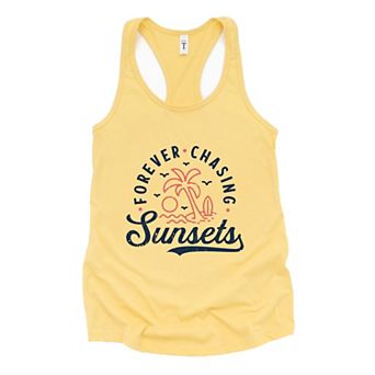 Forever Chasing Sunsets Palm Tree - Women's Graphic Racerback Tank Top