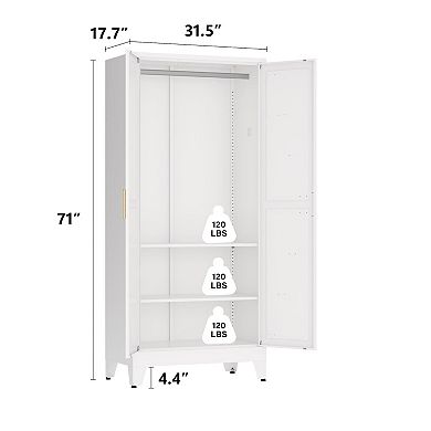 Metal Wardrobe with Hanging Rod, 2 Adjustable Shelves, Magnetic Doors, 71''H x 31.5''W x 17.71''D
