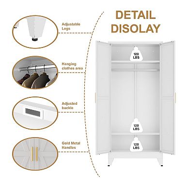 Metal Wardrobe with Hanging Rod, 2 Adjustable Shelves, Magnetic Doors, 71''H x 31.5''W x 17.71''D