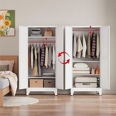Metal Wardrobe with Hanging Rod, 2 Adjustable Shelves, Magnetic Doors, 71''H x 31.5''W x 17.71''D