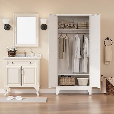 Metal Wardrobe with Hanging Rod, 2 Adjustable Shelves, Magnetic Doors, 71''H x 31.5''W x 17.71''D