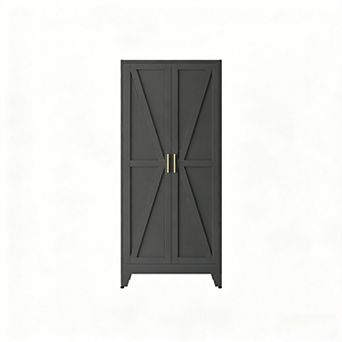 Metal Wardrobe with Hanging Rod, 2 Adjustable Shelves, Magnetic Doors, 71''H x 31.5''W x 17.71''D