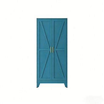 Metal Wardrobe with Hanging Rod, 2 Adjustable Shelves, Magnetic Doors, 71''H x 31.5''W x 17.71''D