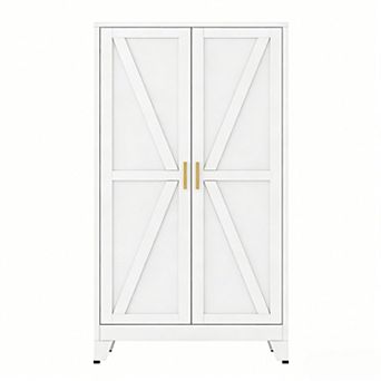 Metal Wardrobe with Hanging Rod, 2 Adjustable Shelves, Magnetic Doors, 71''H x 31.5''W x 17.71''D