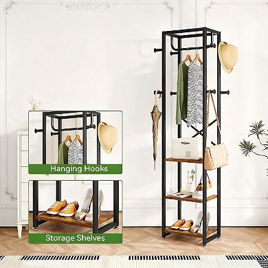 3-Shelf 8-Hook Freestanding Coat Rack for Small Spaces