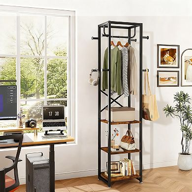 3-Shelf 8-Hook Freestanding Coat Rack for Small Spaces