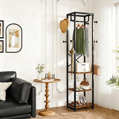 3-Shelf 8-Hook Freestanding Coat Rack for Small Spaces