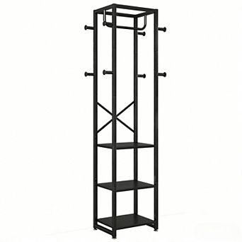 3-Shelf 8-Hook Freestanding Coat Rack for Small Spaces