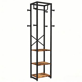 3-Shelf 8-Hook Freestanding Coat Rack for Small Spaces