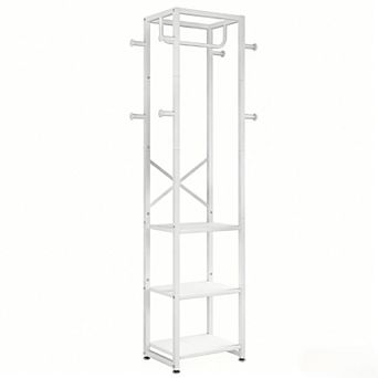 3-Shelf 8-Hook Freestanding Coat Rack for Small Spaces