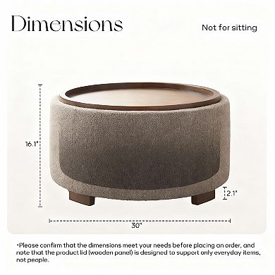 30" Round Storage Ottoman Coffee Table with Lift-off Lid and Solid Wood Legs