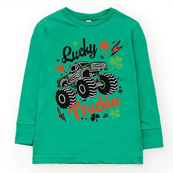 Lucky Truckin Clover - Youth Long Sleeve Graphic T-Shirt